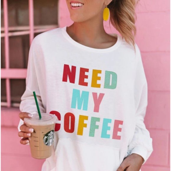 Luna Crew Neck Sweatshirt Need My Coffee in White - Picture 2 of 7
